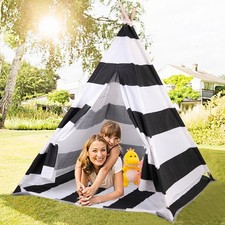 Upgrade Wooden Teepee Wigwam Children Kids Play Tent w/ Cushion Floor Protective