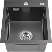  Kitchen Sink  Single Bowl Stainless Steel Flush-Mount Strainer Overflow 45x50cm