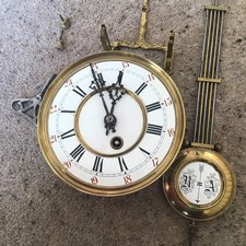 Antique spring driven wall clock movement & dial bezel hands pendulum - spares