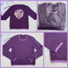 NEW CXD 100% Cashmere Jumper 8 10 ROSE Back Romantic Floral Purple WINTER Whimsy