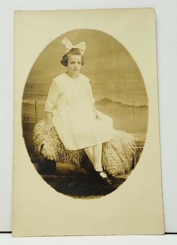 Rppc girl big white hair - hair, bow