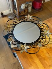 Vintage 1950’s 1960’s Black & Gold Wirework Framed Round Wall Mirror – Great! –