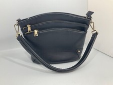 PAVERS black faux leather handbag gold colour hardware removable strap pockets