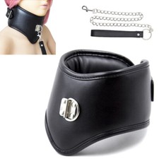 Padded PU Leather Neck Collar Posture Corset & Leash Bondage O Ring Harness BDSM