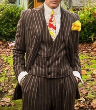 Brown Striped Men Suits Wool