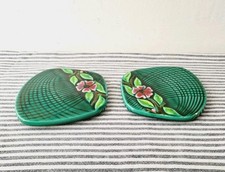 Beautiful Vintage Aperitif Trays 2 Small Majolica Plates Vallauris France Green