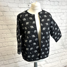 Cotton Traders Jacket Womens Black Elephant Pattern Quilted Short New UK 16
