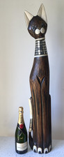 1 big HAND CARVED WOODEN CAT
