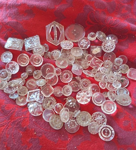 Vintage clear glass button - clear,