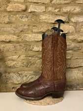 Justin Mens Red Brown Embroidered Exotic Leather Cowboy Boots UK 9 Mid Calf