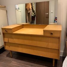 Vintage Mid-Century Teak Wood Vanity / Dressing Table with Mirror and Drawers
