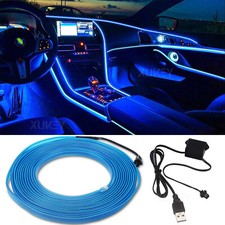 5M Car Interior USB LED Strip Lights Ambient Lighting Blue Neon Dash Glow Tube