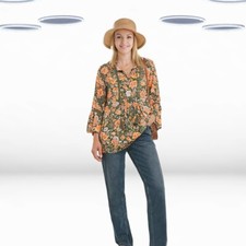 Ex Joe Browns Women's Fluted Sleeve Printed Autumn Top in Green Floral