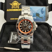 NIB ADDIESDIVE AD2514 ALL STEEL BLACK RIDGE CERAMIC JAPAN QUARTZ WATCH 200m BGW9