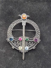 Celtic Tara Brooch/ Kilt/Sword/Shield Multicoloured Stones