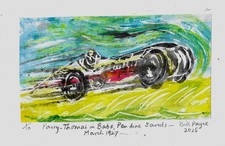 2025 Linocut "Parry-Thomas and Babs at Pendine Sands" by Bill Payne