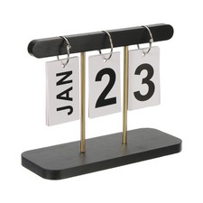 Vintage Wood Perpetual Calendar, Wooden Flip Calendar Turn Page Style 1, Black
