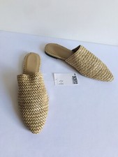 H&M Mules Size UK4 EU37 Beige Gorgeous Classy Flat Slider Straw Sandal Brand New