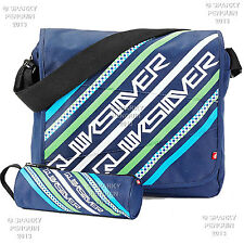 QUIKSILVER NAVY BLUE MESSENGER BAG + FREE PENCIL CASE - SATCHEL STRIPED DISPATCH