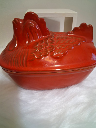 Red ceramic oval baking dish - oval,