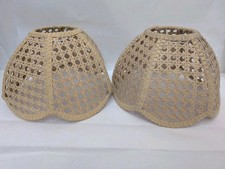 x2 Rattan Wicker Lamp Light Shade Ceiling Retro Pendant Scallop Shape Boho 70s 