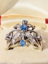 Art Deco Platinum Diamonds And Ceylon Sapphire Ring Size K.1/2 c1920s
