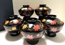Set of 5 Lacquer Lidded Bowls