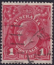 AUST KGV 1d RED SINGLE Wk. FLAW - DAMAGED LEFT FRAME. USED. (L587)