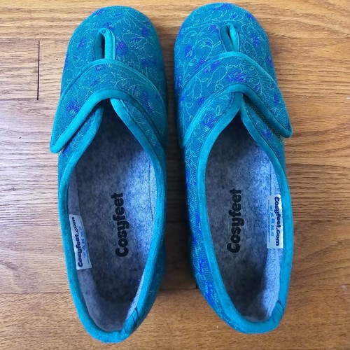 Cosyfeet jade floral slippers - jade,