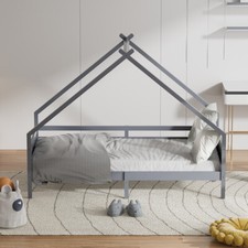 Kids Wood Bed House Bed Grey Cabin Teepee Tent Bed Frame Slatted Head Footboard