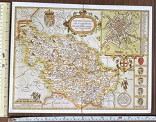 Old Antique Tudor map West, South YORKSHIRE, England Speed 1600's Reprint