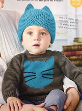 Children's Cat Themed Hat And Jumper Set DK Knitting Pattern - 3-24mths