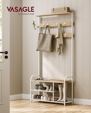 Coat Rack Stand Hall Tree with Bench and Shoe Storage Oak and White HSR409W09