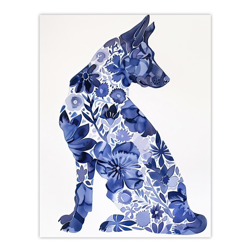 Blue german shepherd floral - german,