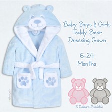 Baby Girls Boys Dressing Gown Teddy Bear Robe Novelty Plush Fleece Unisex Ted UK