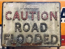 vintage Caution Road Flooded