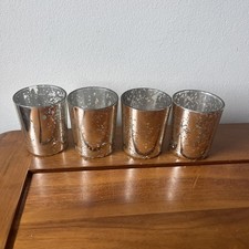 4 Silver Speckled Glass “Mercury” Tea Light Holders / Votive 2.5x2”
