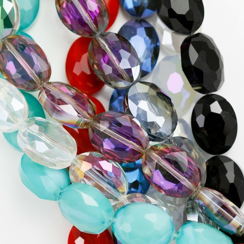 Faceted flat oval cut glass - oval,