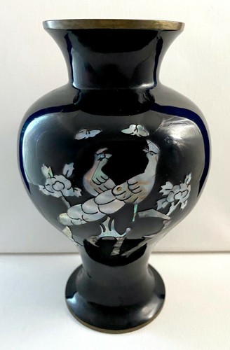 Vase black lacquered brass - black,