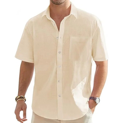 Men short sleeve linen - linen, shirt