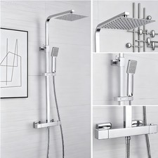 Bathroom Thermostatic Exposed Twin head Large Square Bar Shower Mixer Set Chrome