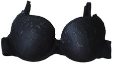Ladies/Women's Black Floral Padded Underwired Bra - (size unknown see descrip)