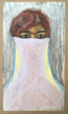 Original Art Deco Pastel Drawing Julien Le Bordays Portrait Redhead Woman Veil