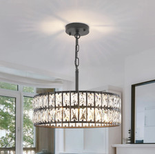 Farmhouse 5-Light Crystal Chandelier – Drum Shade Semi Flush Mount Ceiling Light