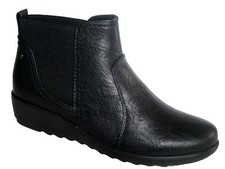 Women's Cushion Walk Ankle Boot 3-8 Black/Navy-Comfy Faux Leather Slip On Wedge