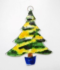 Vintage 1980's Green, Yellow & Blue Stained Glass Christmas Tree Decoration