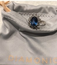 QVC DIAMONIQUE (Stamped DQCZ)  BLUE STONE RING - Stamped 925 Silver