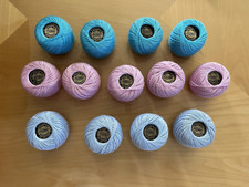 13 x 28.4g/1oz VTG LYSCORDET Turquoise, Lilac Pink, Blue Knitting Crochet Cotton