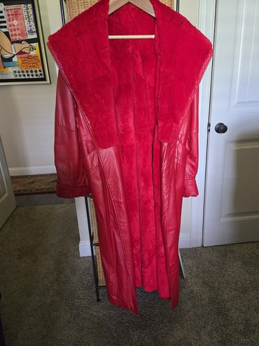 Women red leather long - leather,
