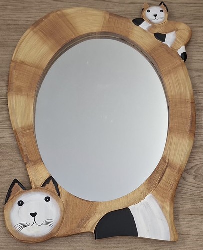 Handmade wooden cat mirror - wooden,